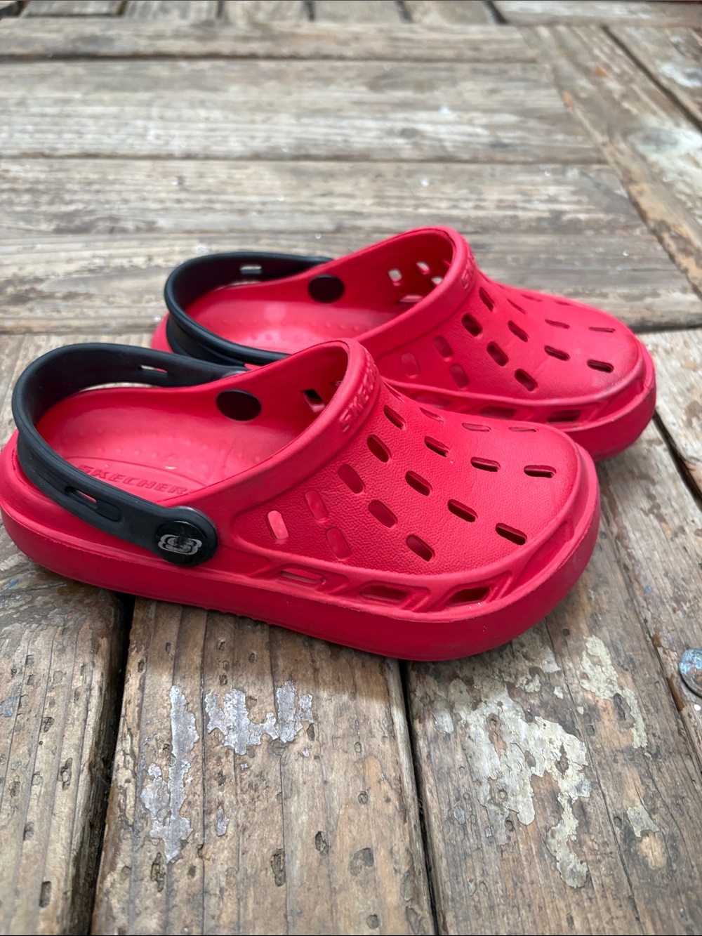 Kids Breathable Red Slip-On Sandal Clogs with Black Heel Strap